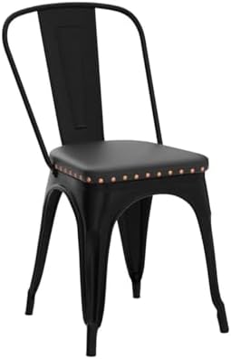 Yaheetech Metal Dining Chairs Set of 4 with Cushioned PU Leather Seat Black