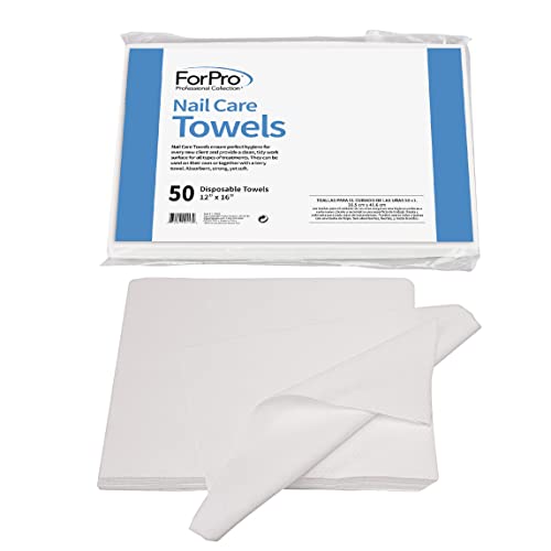 ForPro 50ct Original Nail Care Towels, 12x16 in, Lint-Free, Disposable | for Salon, Spa & Gym Use, Hand Towels, Bleach-Safe Salon Towels