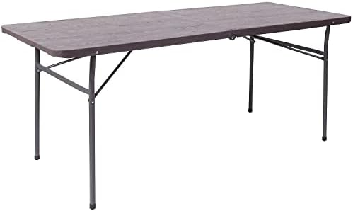 Flash Furniture 5-Foot Bi-Fold Granite White Plastic Folding Table | Lightweight, Easy Storage, Commercial Grade, Carrying Handle