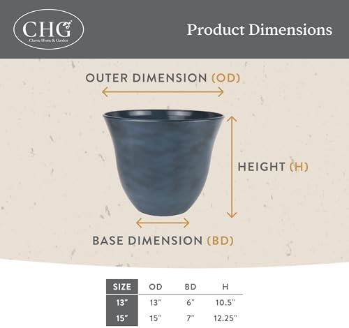 Honeysuckle Resin Planter, Durable Garden Pot, 13" Grained Beige | Hand-Painted Finish Plant Pots, Lightweight Indoor Outdoor Planter, UV-Resistant