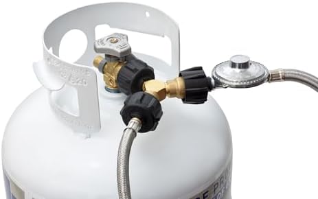 Flame King Propane Tank Y Splitter Adapter with Valves, 2-Way LP Gas Connector for 20lb Propane Tank Cylinders, Works with BBQ Grills, Camping Stoves