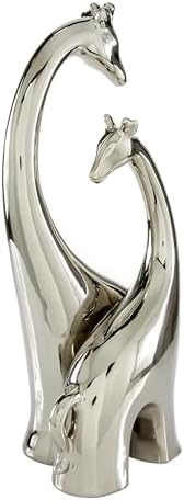 Deco 79 Ceramic Giraffe Decorative Sculpture Home Decor Statue, Accent Figurine 11" x 5" x 15", Silver