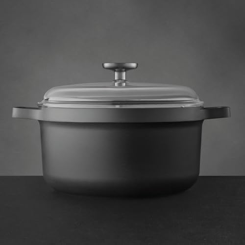Berghoff Gem Nonstick Cast Aluminum Stockpot with Glass Lid, 10" 5.2qt | Induction Cooktop Soup Pot, Detachable Handle