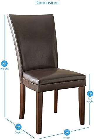 Steve Silver Company Hartford Parsons Chair, Vegan Leather, Contemporary Style, Dining Room, Kitchen, Asian Hardwood Solids, Ergonomic Shape Backing, 20" D x 28" W x 41" H, Brown