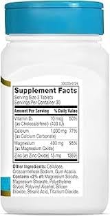 21st Century Cal Mag Zinc +D Vitamin - 90 Tablets, Pack of 4