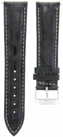 Ewatchparts 19mm Black With White Stitching Leather Watch Band Replacement Watch Strap Silver Buckle Compatible With Invicta Russian
