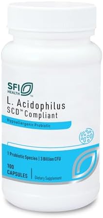 Klaire Labs SFI Health L. Acidophilus, 100 Capsules | 3 Billion CFU Lactobacillus Probiotic, Pure SCD Compliant Formula for Men & Women, Hypoallergenic & Non-Dairy