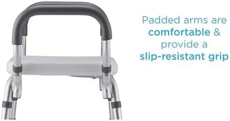 NOVA Adjustable Shower Bench with Padded Arms – Lightweight, Skid-Resistant Tips, White Plastic Seat with Drainage Holes