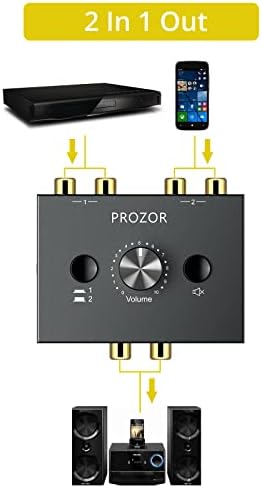 PROZOR RCA Stereo Audio Switcher - 2 in 1 Out R/L Stereo Audio Switch