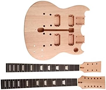 DIY Electric Guitar Kit Double Neck 12 String Beginner Guitar Kit | Mahogany Body, Mahogany Neck, Rosewood Fretboard, Right Handed, Chrome Hardware