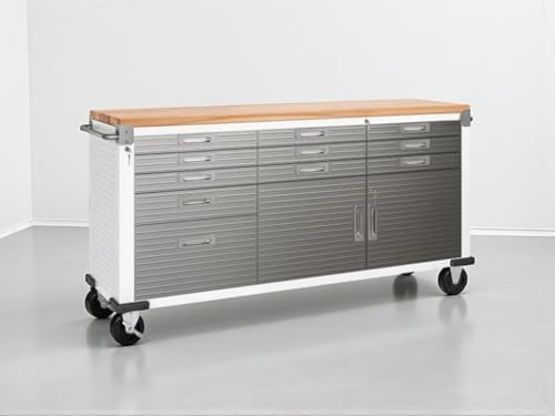 Heavy-Duty Rolling Workbench with Drawers and Cabinet, 77" W x 20" D x 37.5" H, (Red, 11 Drawer)