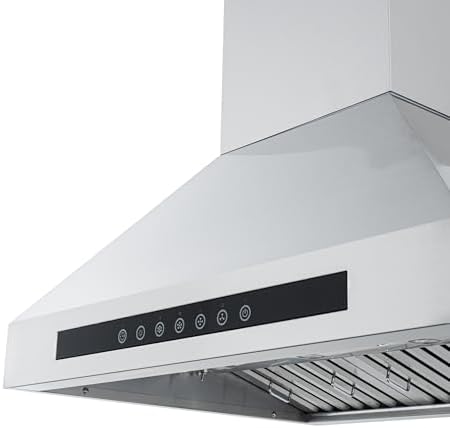 PROLINE 36-Inch Professional Island Range Hood, Ducted, 1200 CFM, Stainless Steel, LED Lights, LCD Touch Control, ULTRA-QUIET Blower Motor, 4 Speed
