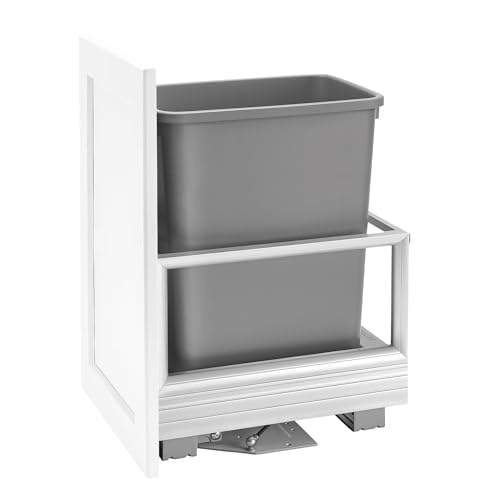Rev-A-Shelf Double 50 Qt Pull Out Trash Can w/Soft-Close for Base Kitchen Cabinets, Min Opening Width of 15.75", Silver, 5149-2150DM-217