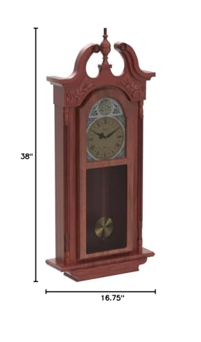 Bedford Clock Collection Grand Antique Chiming Wall Clock with Roman Numerals in a in a Cherry Oak Finish, 38" L