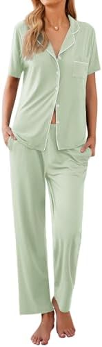 Ekouaer Womens Pajamas Set Short Sleeve Button Down Top & Pants Lounge Pjs
