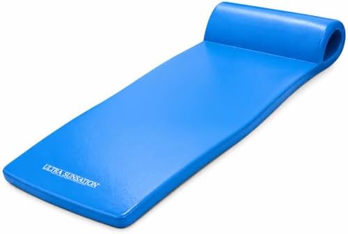 TRC Recreation Ultra Sunsation 2.5” Thick Vinyl Coated Foam Swimming Pool Float Mat Adult Lounger with Built-in Roll Pillow
