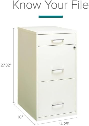Scranton & Co 3-Drawer Metal Filing Cabinet, 27.32" H x 14.25" W x 18.00" D, Pearl White Finish, Locking Storage with Letter-Size File Drawers, Non-Porous Painted Steel for Home or Office