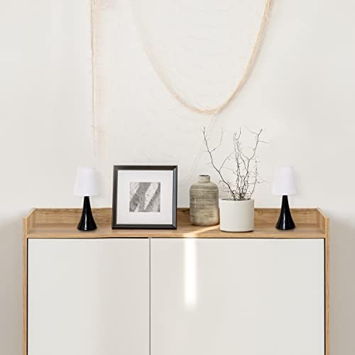 Simple Designs LT2014-WHT-2PK Valencia Brushed Nickel Mini Touch Table Lamps with Fabric Shades, White (Pack of 2)