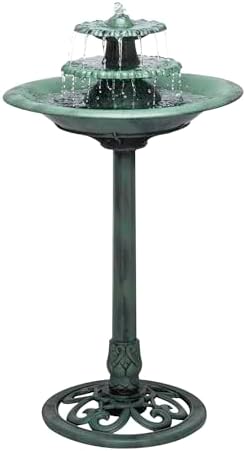 Alpine Corporation 35" Tall 3-Tier Outdoor Pedestal Water Fountain – Durable Resin Cascading Water Feature and Birdbath for Garden, Patio, Deck