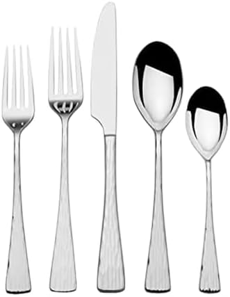 Mikasa Harmony 45-Piece Silverware Set, 18/10 Stainless Steel Cutlery for 8, Includes Forks, Knives, Spoons, and 5-Piece Serving Utensils Set