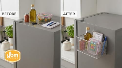 YBM HOME Wire Mesh Magnetic Storage Basket Trash Caddy Kitchen Office Supply Organizer Silver 7.75 in. L x 4.3 in. W x 4.3 in. H