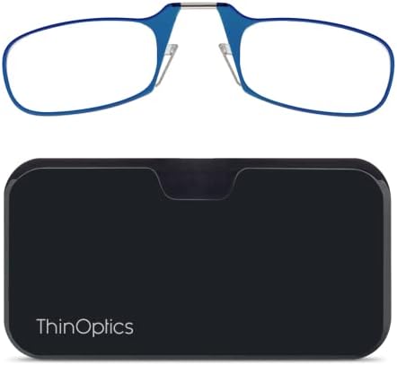 ThinOptics unisex-adult Reading Glasses + Black Universal Pod Case | Blue Frames, 1.50 Strength Readers Blue Frames / Black Case, 44 mm