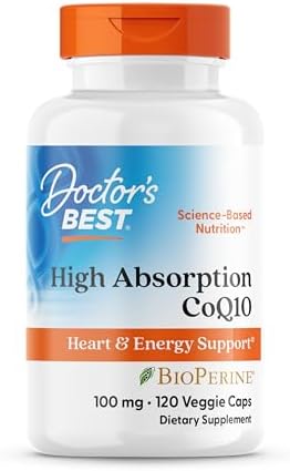 Doctor's Best High Absorption CoQ10 with BioPerine Supplement - Coenzyme Q10 Caps for Heart Health & Antioxidant Support, CoQ10 100mg for Women & Men, Non GMO, Naturally Fermented - 120 Veg Capsules
