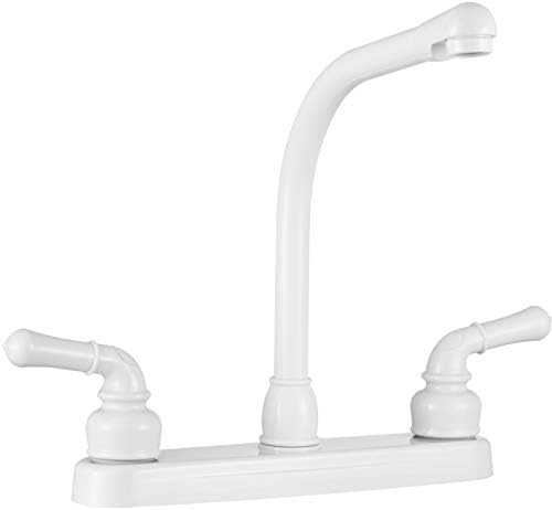 Dura Faucet DF-PK210C-SN RV Hi-Rise Kitchen Sink Faucet (Satin Nickel) | Tall spout and classical levers make washing big pots easy. Brushed Satin Nickel.