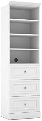 Bestar Versatile Closet Organizer with Drawers, 25-inch Platinum Gray Small Wardrobe with Storage and Shelves for Bedroom, Bathroom, Laundry Room
