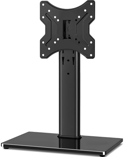 Rfiver Universal Swivel TV Stand for 27-50 55 60 Inch TVs | Height Adjustable Tabletop TV Stand Holds up to 88 lbs, Pedestal TV Stand with Tempered Glass Base, Replacement TV Mount