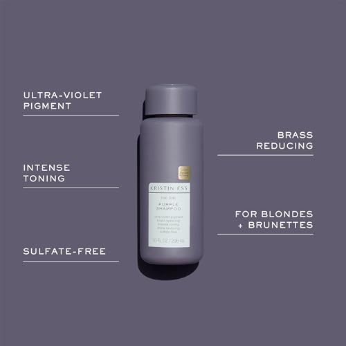 Kristin Ess Hair The One Purple Shampoo for Toning Blonde Hair - Neutralizes Brass + Yellow Tones, Shine Restoring - Sulfate