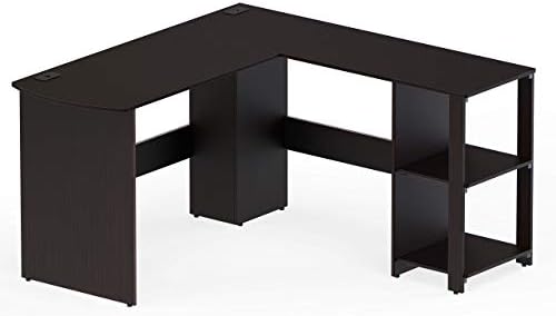 SHW 51 x 51 L-Shaped Home Office Wood Corner Desk with Storage, Espresso | Integrated Book Shelves