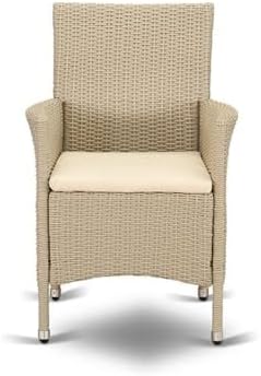 East West Furniture HVLC153V Valencia Patio Bistro Wicker Dining Chairs with Cushion, Set of 2, Cream