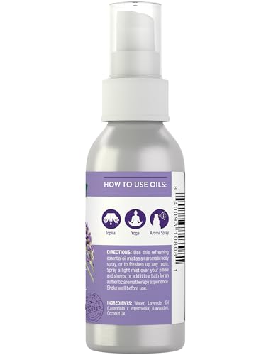 Nature's Truth Lavender Essential Oil Spray | 2.4 fl oz | Room Aroma Mist, Topical Use, & Yoga | Room Aroma Mist, Topical Use & Yoga
