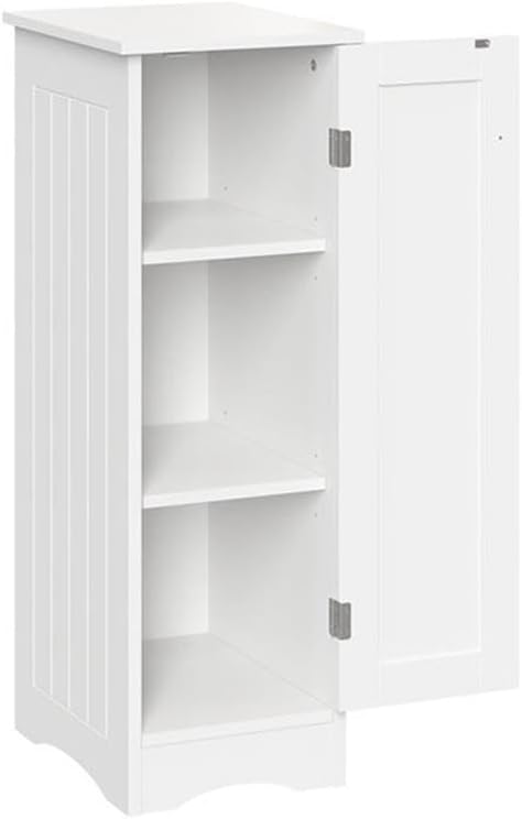 RiverRidge Ashland Single Door Slim Bathroom Storage Cabinet, White | Inset Beadboard Details