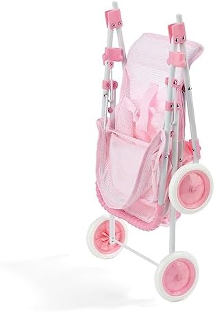 Badger Basket Folding Doll Umbrella Stroller with Basket - Pink/White | Fits up to 18" dolls