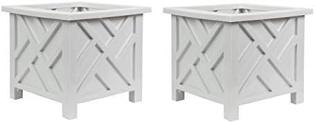 Trenton Gifts Chippendale White Planter Box Set of 2 - Elegant Outdoor Plant Pot for Patio, Porch Decor, and Garden Display