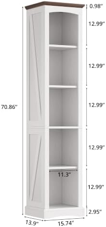 IRONCK 70" Tall Narrow 5-Tier Bookshelf, Farmhouse Bookcase White | White finish, anti-tip design, wood thick open shelf, cube storage for home office