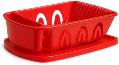 Tribello Sink Dish Drying Rack, Heavy Duty Hard Plastic Drying Rack, Dish Drainer for Kitchen Counter with Drainboard Set