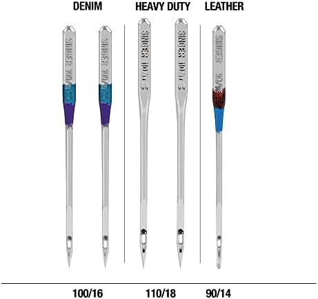 SINGER Heavy Duty Machine Needles, Denim & Leather, Assorted, 5 Count | Heavy-duty machine needles for denim, leather and heavy fabrics; 5 assorted sizes, fit SINGER and other domestic machines
