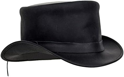 Dream Apparel Black Leather Top Hat Men Women Steampunk Halloween Costume Plague Doctor Deadman Tophat Victorian Short Topper