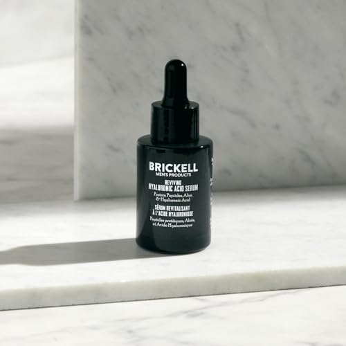 Brickell Men's Anti Aging Hyaluronic Acid Serum for Face, Reviving Day Serum for Men, Facial Serum With Hyaluronic Acid, Aloe, and Peptides, 1 Ounce, Scented
