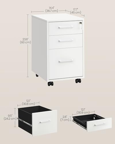 SONGMICS File Cabinet, Pre-Assembled Except Wheels and Handles, Office Filing Cabinet with Lock, for A4, Legal, Letter Sized Documents