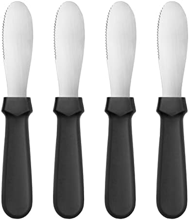 New Star Foodservice Plastic Handle Stainless Steel Butter Spreader, 8.75-Inch, Black, Set of 4