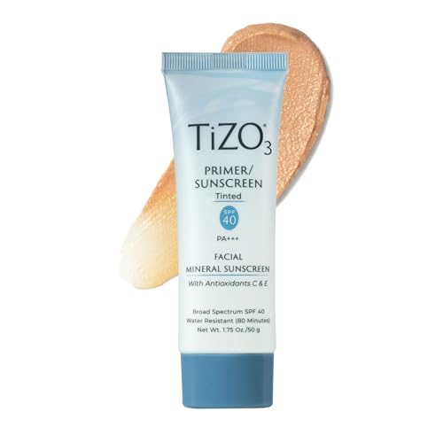 TiZO3 Facial Mineral Sunscreen and Primer, Tinted Broad Spectrum SPF 40 with Antioxidants, Sheer matte finish, Fragrance-Free, Oil-Free