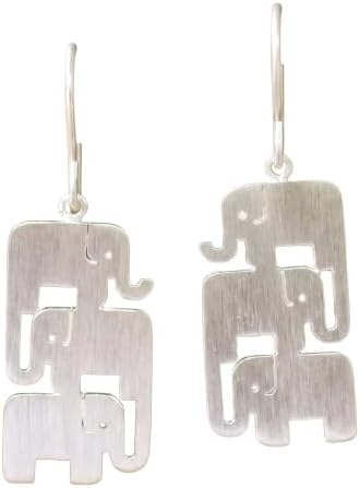 NOVICA Artisan Handmade .925 Sterling Silver Dangle Earrings Thailand Animal Themed 'Elephant Stack'