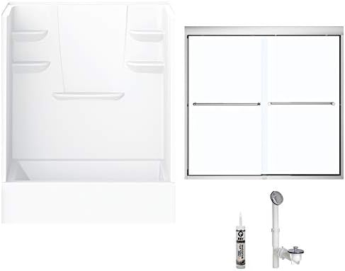 A2 6032CTSMMR-134561-WC Bath/Shower Kit with Door, 60-in L x 32-in W x 82-in H, White/Chrome