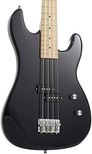 Full Size Electric Bass Guitar with 15-Watt Amp, Black - 4 String Right Handed Beginner Kit with Gig Bag and Accessories