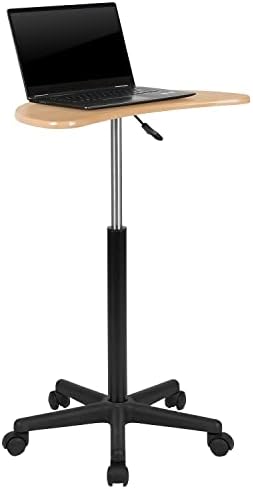 Flash Furniture Eve Sit to Stand Mobile Laptop Desk/Speaker's Lectern with Wheels, Modern Height-Adjustable Portable Standing Computer Desk, Black | Heavy Duty Nylon Base, Dual Wheel Casters