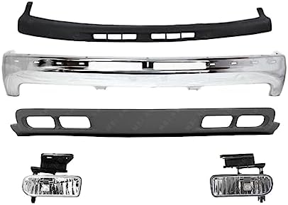 BUNDLE FOR 99-02 SILVERADO 1500 2500LD FRONT BUMPER CHROME FACE BAR UPPER CAP LOWER VALANCE FOG LIGHT W/TOW HOOK HOLE 5PCS GM1051103 GM1002812